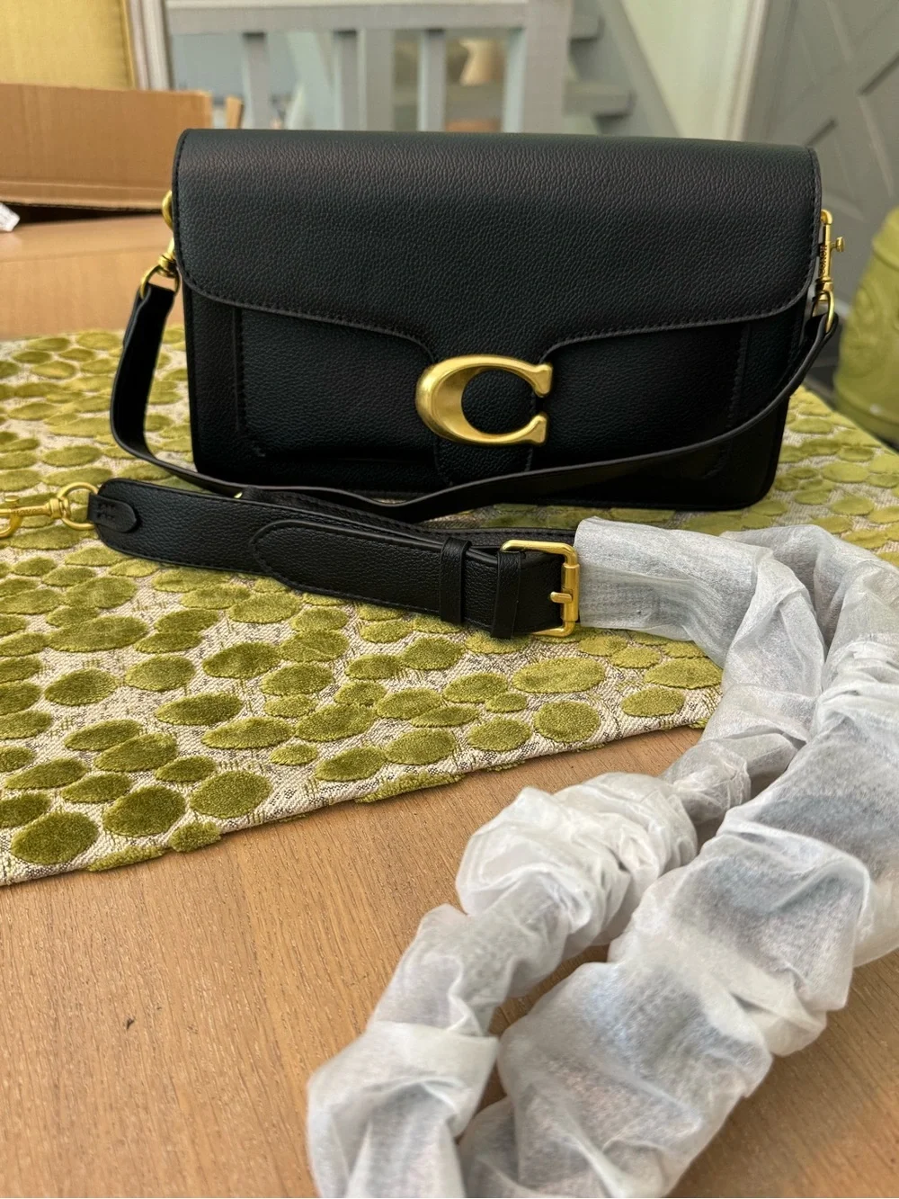 NEW Coach Black Pebble Leather Shoulder Bag with Gold 'C' Accent